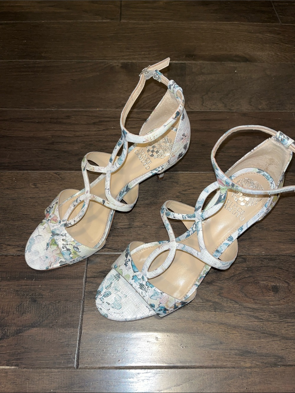 Floral Strappy Heeled Sandals - White Multi 8.5